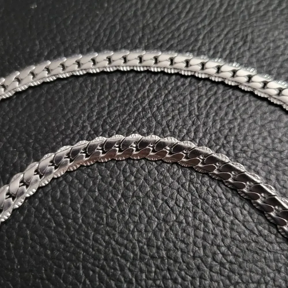 Silver stainless steel textured cuban chain necklace